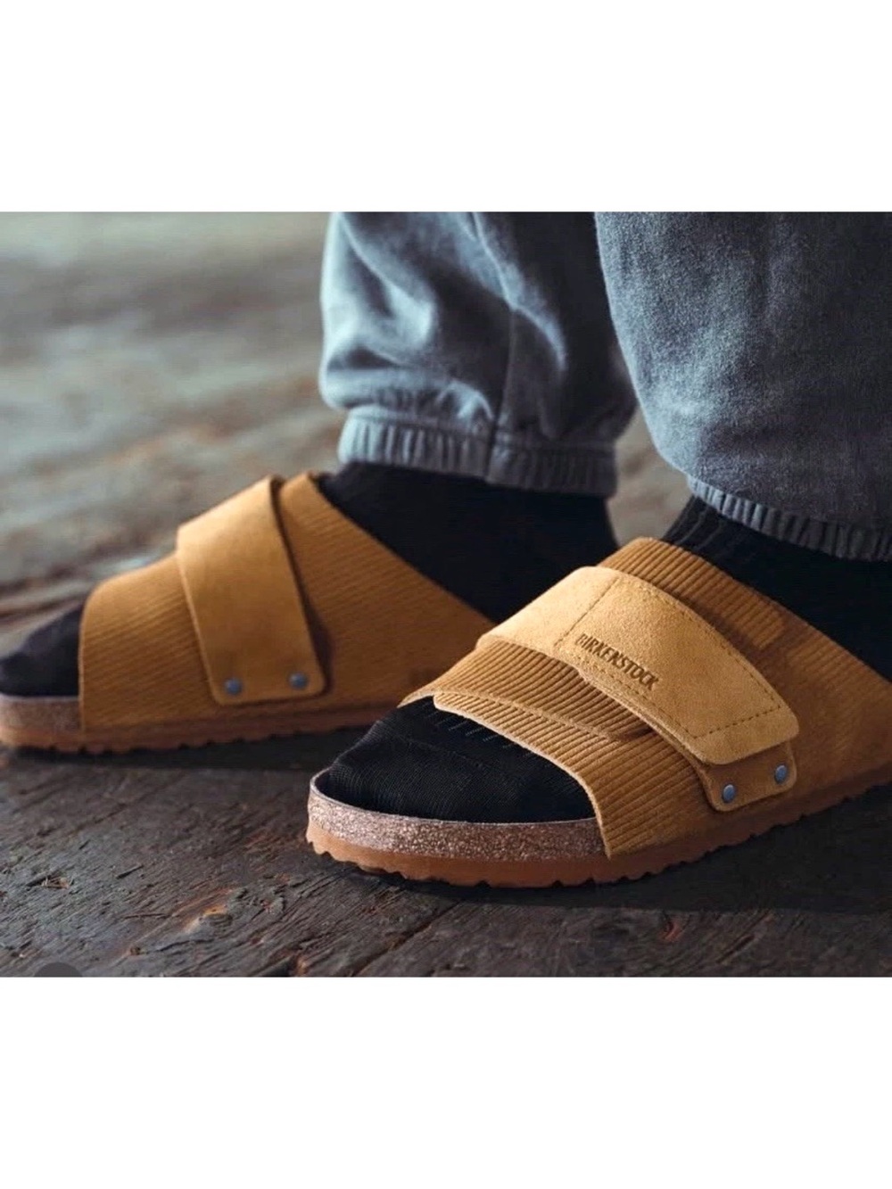 BIRKENSTOCK KYOTO SUEDE LEATHER EMBOSSED CORDUROY BROWN SLIDE SANDAL EU40/W9-9.5 - Picture 3 of 15